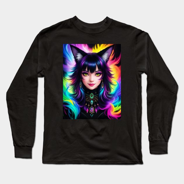 Colorful Fantasy Anime Girl Long Sleeve T-Shirt by Juka